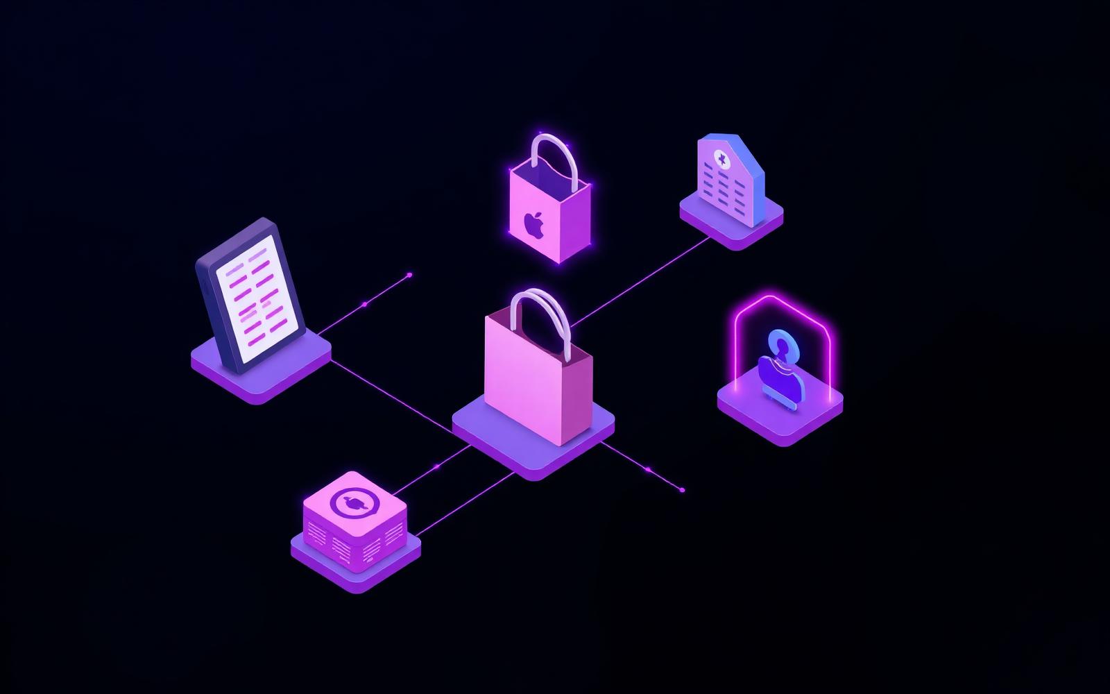 Interconnected commerce modules illustration